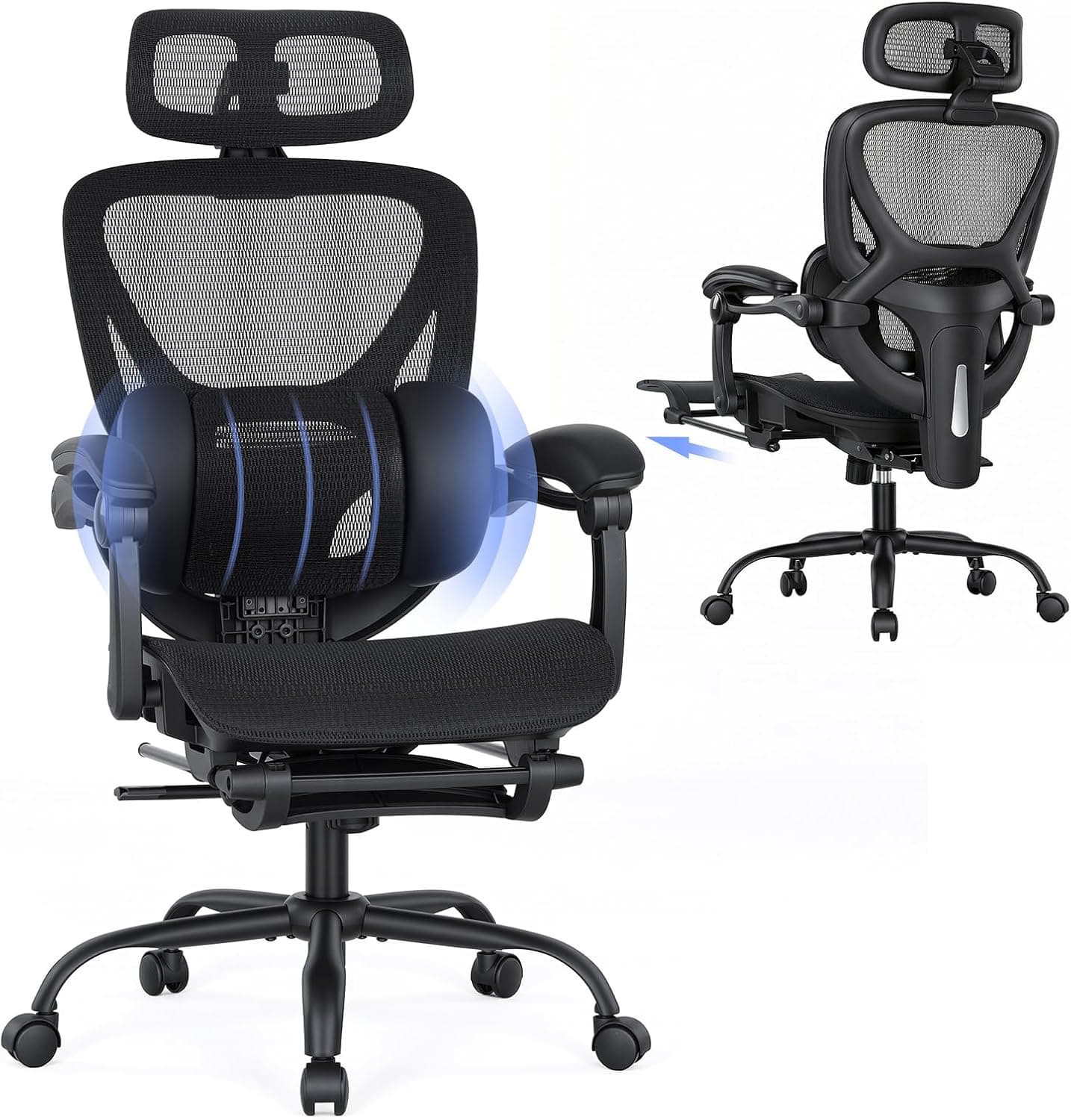 Listing photo of MALOL Mesh Office Chair with Footrest, Black Open Back