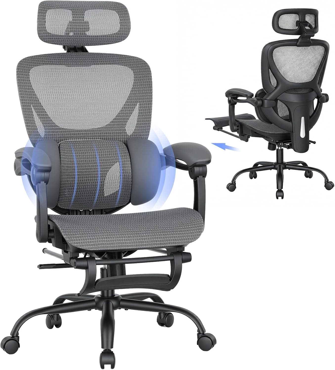 Listing photo of MALOL Mesh Office Chair with Footrest, Grey