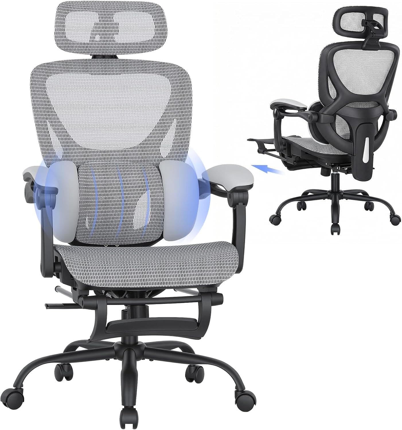 Listing photo of MALOL Mesh Office Chair with Footrest, White